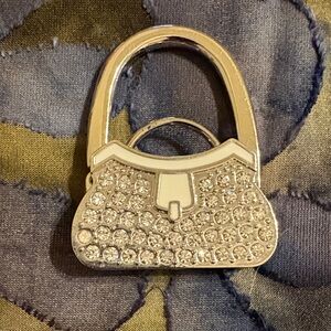 Elegant Silver Tone Rhinestone Purse Holder